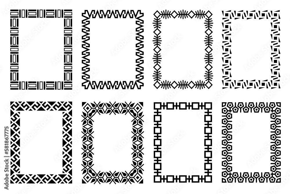 Poster rectangle frame set in black and white colors. abstract patterned borders. decorative frames in retr