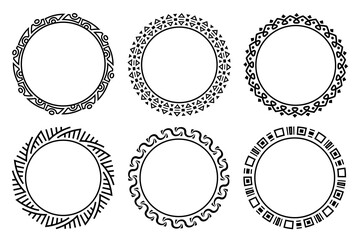 Abstract circle frames set. Collection of rounded borders.  Ornate, luxury, elegant oval design elements, copy space for your text or picture.