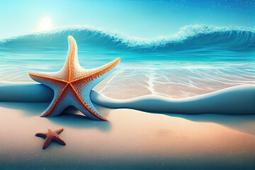 Plakat Illustration of the sea with a star, Generative AI