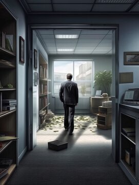 Retired man looking out the window of his old office Generative AI Illustration