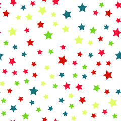 Seamless repeating pattern of red, yellow, dark blue stars for fabric, textile, papers and other various surfaces