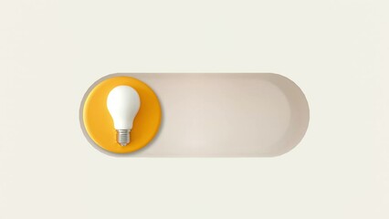 Switch panel with yellow button and light bulb. The switch moves, the light bulb glows. 2d animation, the concept of the appearance of an idea, the inclusion of imagination.