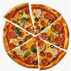sliced pizza on white background