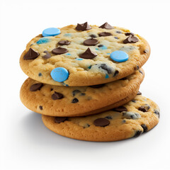 cookie with various pieces of chocolate on white background