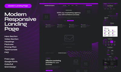 Modern purple pink marketing and music full responsive landing page