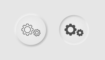 Gears icon in neumorphism style. Icons for business, white user interface. UI, UX. Mechanism symbol. Cogwheel, update, clockwork, factory, engine. Neumorphic, line style. Vector illustration.