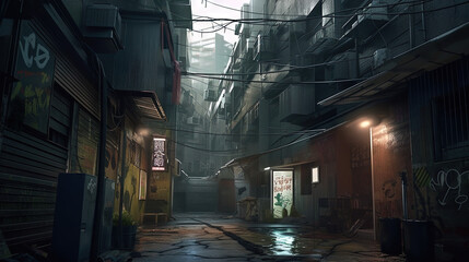 Futuristic cyberpunk alleyway