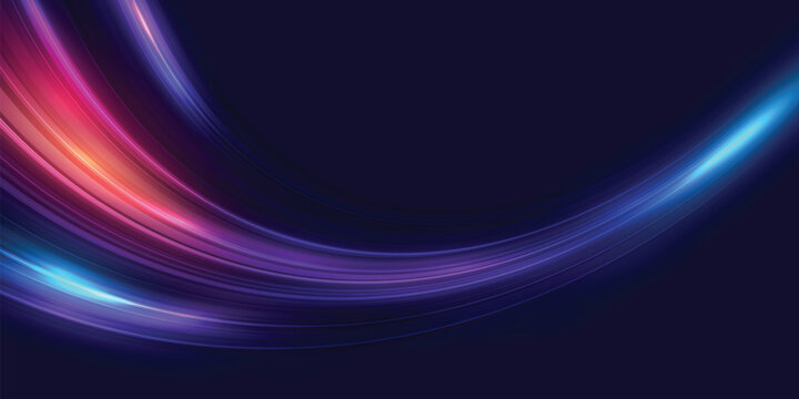 Modern abstract high speed movement. Dynamic motion light trails on dark blue background. Futuristic, technology pattern for banner or poster design background concept. Vector EPS10.