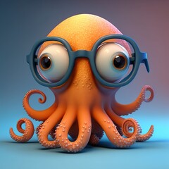3D illustration of cartoon, cute octopus, ai generative