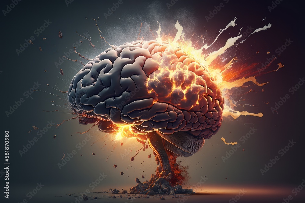 Poster Concept art of a human brain exploding with knowledge and creativity. Generative ai