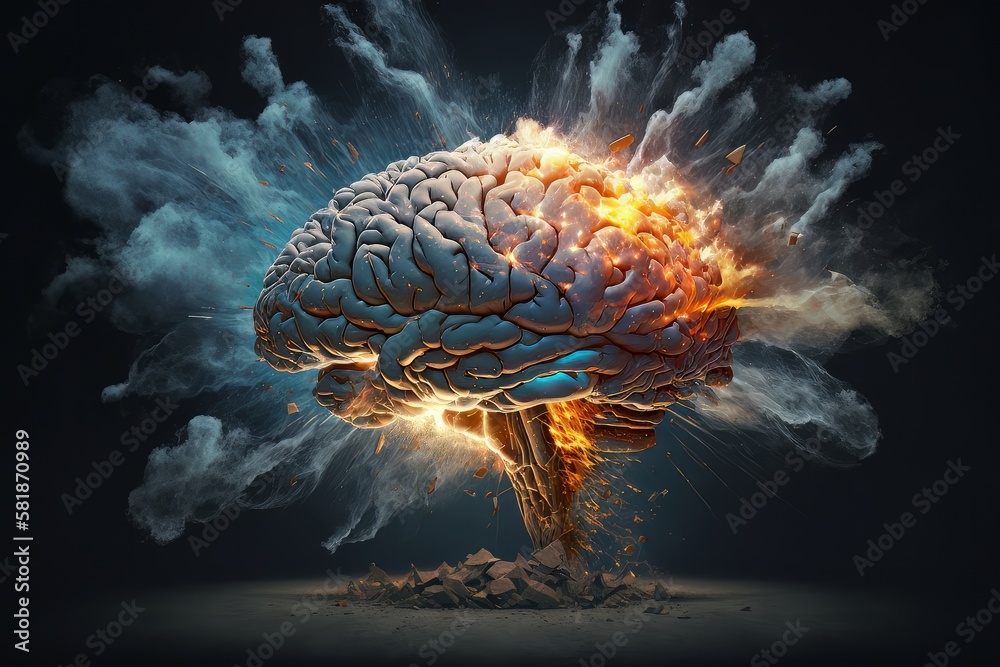 Poster Concept art of a human brain exploding with knowledge and creativity. Generative ai