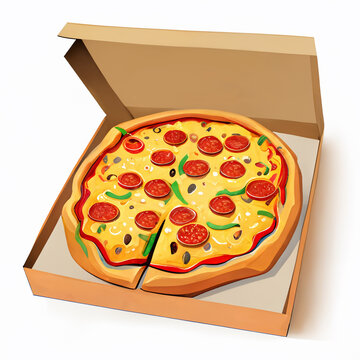 Cartoon Open Peperoni Pizza Box