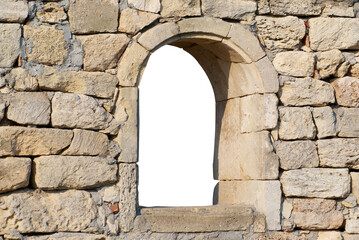 Window in old stone stone wall in PNG isolated on transparent background