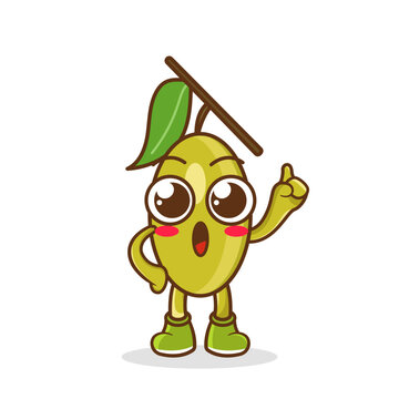 Cartoon Illustration of a Happy olive Pointing Up With Finger