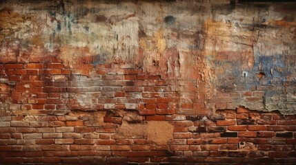 Faded and distressed brick wall with peeling plaster Generative AI