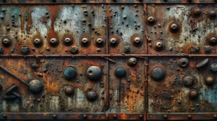 Distressed and weathered metal texture with rivets Generative AI
