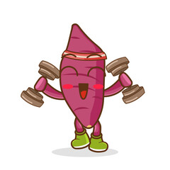 sweet potato lifting dumbbell vector. cartoon character