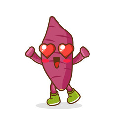 the falling in love expression of a cute sweet potato with heart shaped eyes , Cute sweet potato character design. Happy vegetable vector illustration. Cartoon sweet potato flat design.