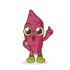 Cartoon Illustration of a Happy sweet potato Pointing Up With Finger