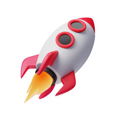 3d space rocket render with isolated white background. Creative idea minimal 3d concept