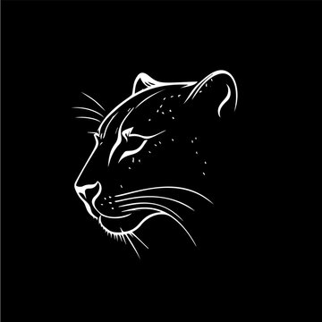 panther head dotwork tattoo with dots shading, tippling tattoo. Hand drawing wild animal emblem on black background for body art, minimalistic sketch monochrome logo. Vector illustration