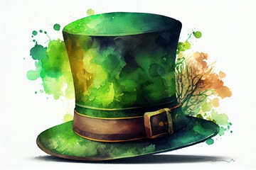 Watercolor Illustration of a St PatrickS Day Hat, . File With Transparency. Generative AI