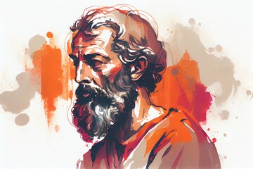 Watercolor Illustration of a Saint Peter Apostle Of Christ Colored Illustration. Generative AI - obrazy, fototapety, plakaty