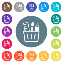 Drawing tools outline flat white icons on round color backgrounds