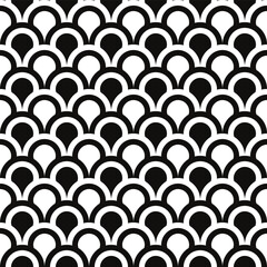 Black and White Scallop Scales Seamless Vector Repeat Pattern