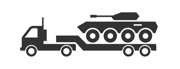 Armored personnel carrier on a truck icon. Flat vector illustration.
