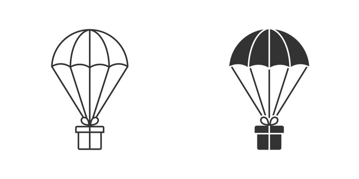 Parachute icon. Gift Box on a Parachute. Vector illustration.