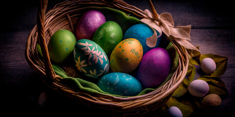 Easter eggs in basket