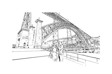 Building view with landmark of  porto novo Benin. Hand drawn sketch illustration in vector.