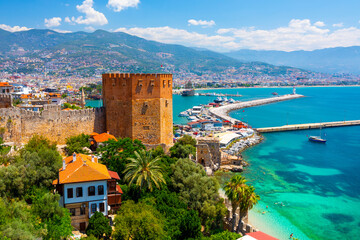 Naklejka premium Panoramic view of Antalya Old Town. Antalya, Turkey