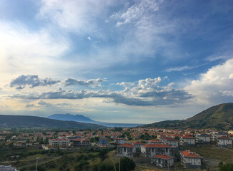 Fototapeta na wymiar The view of Samothrace Island and Kaleköy from Gökçeada city center. Aegean sea town Imbros island in canakkale Turkey 