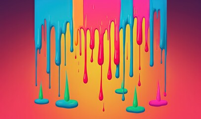  a group of colorful drips on a pink, blue, yellow and pink background with a red and blue background and a pink and blue background.  generative ai