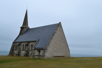Fototapeta na wymiar church on the beach, Etretat, Normandy, France
