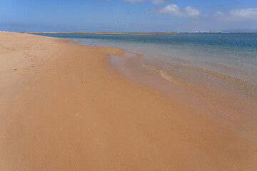 Beach in the deserted island in the Formosa estuary natural park in Algarve region, Portugal