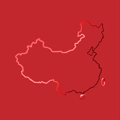 Vector isolated illustration of China map with neon effect.