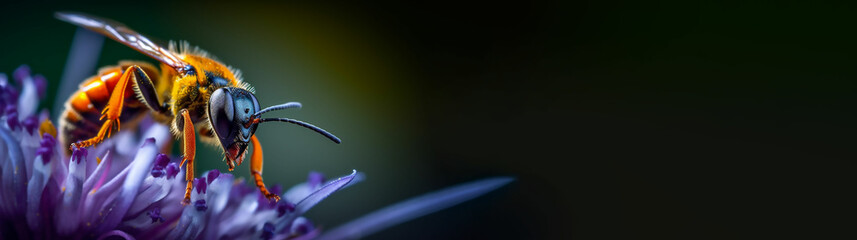 Bee on Purple Flower, Macro, Copy Space, Generative AI
