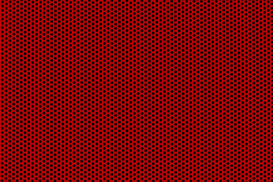 Background of wavy red metallic grid with holes. Perforated metal back. Metal mesh as background. - Powered by Adobe