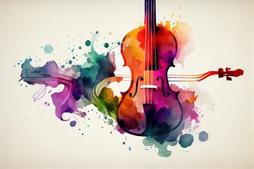 Watercolor Illustration of a Abstract Violin Background. Generative AI