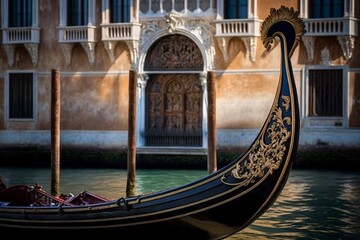 illustration, stern gondola at the bottom of the grand venetian canal, ai generative - obrazy, fototapety, plakaty