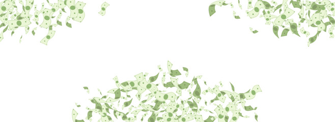 Green Money Vector White Panoramic Background.