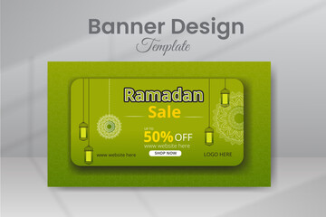 Editable Ramadan Kareem Flash Promotion Sale Banner, Ramadan Discount Sale Design Template for Display Web Promotion Social Media Advertising Banner or Printing