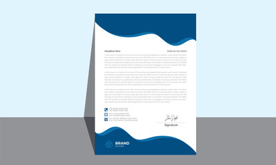 Modern Corporate Letterhead Template. Abstract Mountain Header Element Letterhead Layout. Blue and White Letterhead. Letterhead Design Layout. Business Letterhead Layout.