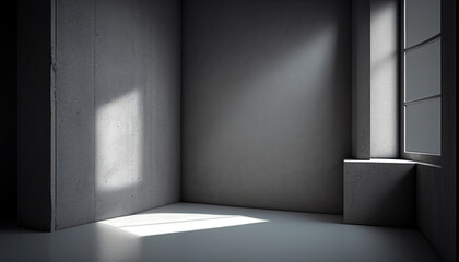 Obraz premium Minimalist studio with grey cement texture and play of light and shadow, Generative AI