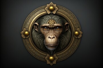 Obraz premium Emblem illustration with a monkey. Generative AI