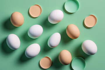 flat lay of eggs on pastel background