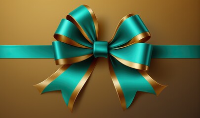  a blue ribbon with a gold bow on a brown background with a diagonal ribbon on the top of the ribbon is a gold bow with a green ribbon on the bottom of the.  generative ai